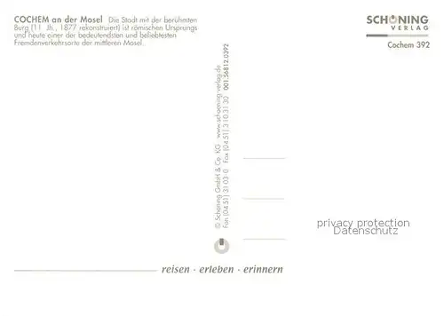 AK / Ansichtskarte Cochem_Mosel Moselpartie Reichsburg Strassenpartie Stadtplatz Cochem Mosel