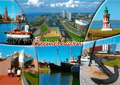 AK / Ansichtskarte Bremerhaven Fischerboot Fliegeraufnahme Leuchtturm Anker Bremerhaven