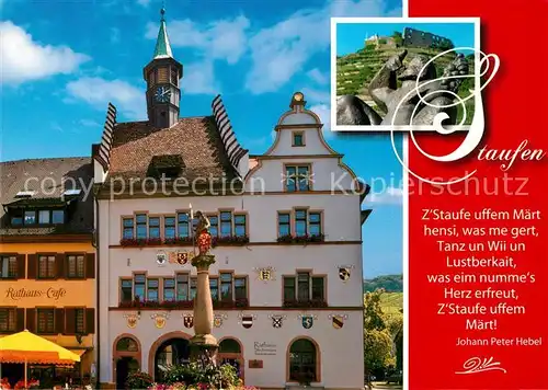 AK / Ansichtskarte Staufen_Breisgau Rathaus Cafe Rathaus Burgruine Staufen Breisgau