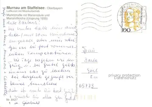 AK / Ansichtskarte Murnau_Staffelsee Marktstrasse mit Mariensaeule und Mariahilfkirche Murnau_Staffelsee