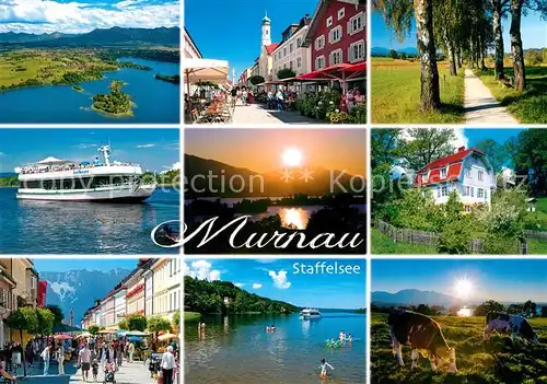 AK / Ansichtskarte Murnau_Staffelsee Insel Buchau Obermarkt Mariahilfkirche Murnauer Moos MS Seehausen Staffelsee Muenter Haus Mariensaeule Strandbad Staffelseeidylle Murnau_Staffelsee