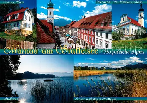 AK / Ansichtskarte Murnau_Staffelsee Muenterhaus Obermarkt St Nikolaus Kirche Staffelsee Moorlandschaft Murnau_Staffelsee