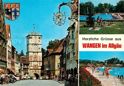 AK / Ansichtskarte Wangen_Allgaeu Herrenstrasse mit Ravensburger Tor Freibad Wangen Allgaeu