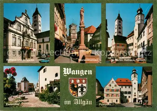 AK / Ansichtskarte Wangen_Allgaeu Rathaus Marienbrunnen St Martin Ratloch Eselmuehle Postplatz Wangen Allgaeu