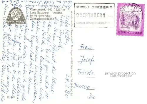 AK / Ansichtskarte Seilbahn Zehnerkar Obertauern  Seilbahn