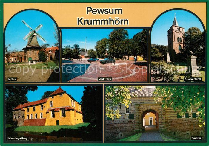 AK / Ansichtskarte Pewsum Muehle Marktplatz Glockenturm Manninga Burg