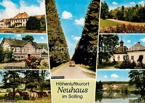 AK / Ansichtskarte Neuhaus_Solling Schloss Kegelbahn Anlagen Trakener Pferde Hotel Brauner Hirsch Neuhaus Solling