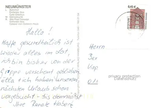 AK / Ansichtskarte Neumuenster_Schleswig Holstein Einfelder See Cafe Oldehus Gaensemarkt Post Passage Caspar von Saldern Haus Neumuenster