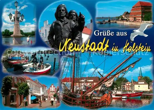 AK / Ansichtskarte Neustadt_Holstein Hafen Denkmal fischer Neustadt_Holstein