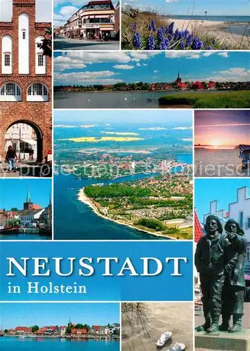 AK / Ansichtskarte Neustadt_Holstein Fliegeraufnahme Stadttor Strand Denkmal Neustadt_Holstein