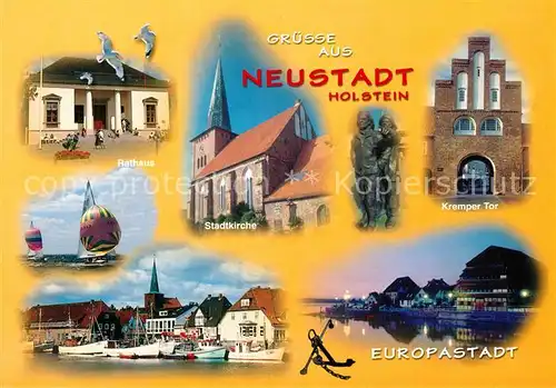 AK / Ansichtskarte Neustadt_Holstein Rathaus Hafen Kremper Tor Kirche Neustadt_Holstein