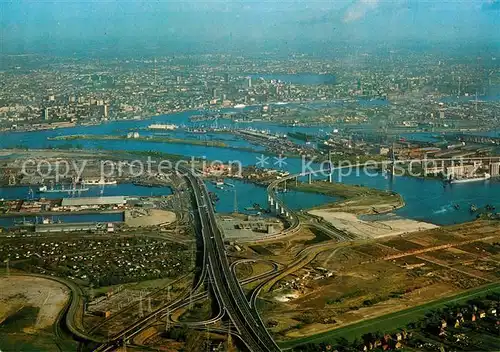 AK / Ansichtskarte Hamburg Fliegeraufnahme Koehlbrandbruecke mit Hafen Hamburg