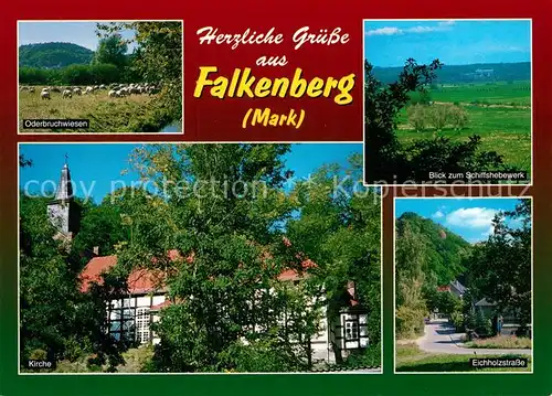 AK / Ansichtskarte Falkenberg_Altmark Oderbruchwiesen Schiffshebewerk Eichholzstrasse Kirche Falkenberg Altmark