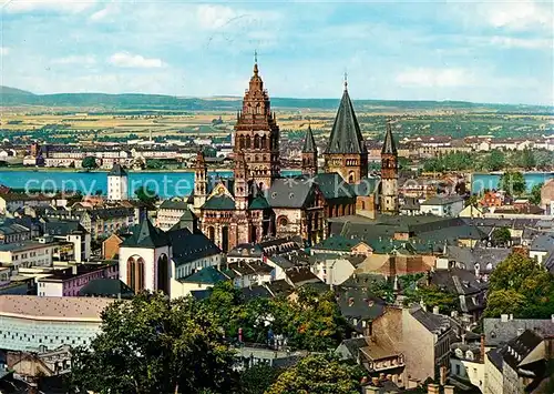 AK / Ansichtskarte Mainz_Rhein Stadtbild mit Dom Blick vom Stephansturm Mainz Rhein