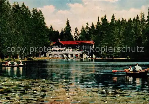 AK / Ansichtskarte Bayerisch_Eisenstein Arberseehaus Gaststaette am Arbersee Bootfahren Bayerisch_Eisenstein