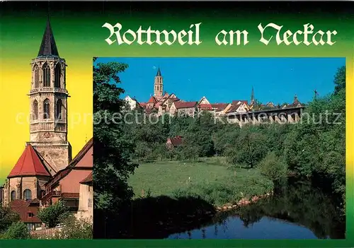 AK / Ansichtskarte Rottweil_Neckar Partie am Neckar Altstadt Kirche Rottweil Neckar