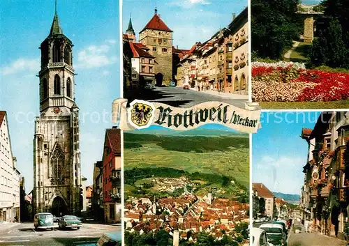 AK / Ansichtskarte Rottweil_Neckar Kirche Schwarzes Tor Park Haeuserpartie Innenstadt Fliegeraufnahme Rottweil Neckar