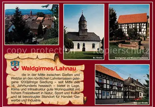 AK / Ansichtskarte Waldgirmes Teilansicht Kirche Kirchgarten Museumsscheune Kreuzer Strasse Fachwerkhaeuser Waldgirmes