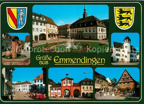 AK / Ansichtskarte Emmendingen Brunnen Marktplatz Innenstadt Torbogen Tor zu Schwarzwald und Kaiserstuhl Wappen Emmendingen