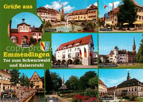 AK / Ansichtskarte Emmendingen Stadttor Marktplatz Lammstrasse Rathaus Schloss Stadtgarten Emmendingen