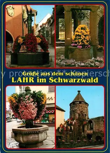 AK / Ansichtskarte Lahr_Baden Innenstadt Brunnen Blumenschmuck Storchenturm Lahr_Baden