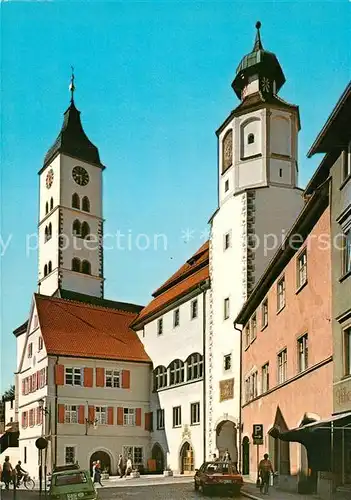 AK / Ansichtskarte Wangen_Allgaeu Rathausturm mit Ratloch und Turm der St Martinskirche Wangen Allgaeu