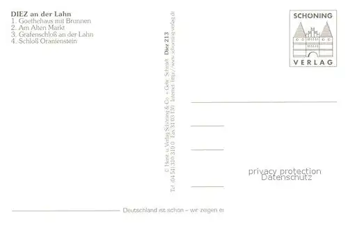 AK / Ansichtskarte Diez_Lahn Goethehaus Brunnen Alter Markt Grafenschloss an der Lahn Schloss Oranienstein Diez_Lahn