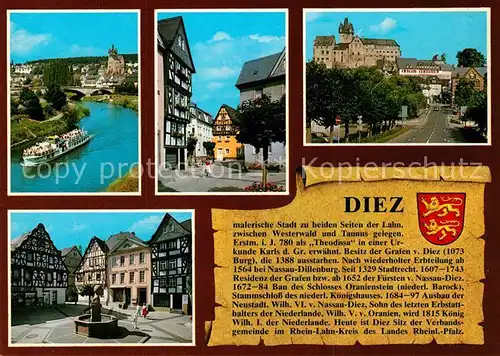 AK / Ansichtskarte Diez_Lahn Lahnpartie Schloss Oranienstein Marktplatz Diez_Lahn