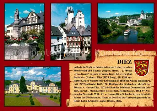 AK / Ansichtskarte Diez_Lahn Goethehaus mit Brunnen Alter Markt Grafenschloss an der Lahn Schloss Oranienstein Diez_Lahn