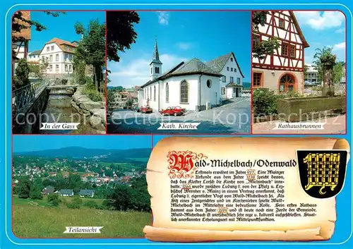 AK / Ansichtskarte Wald Michelbach In der Gass Kath Kirche Rathausbrunnen Panorama Wald Michelbach