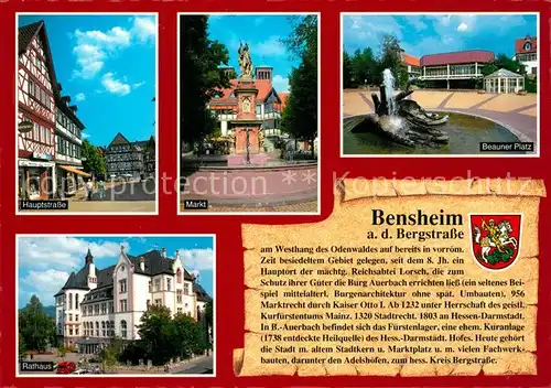 AK / Ansichtskarte Bensheim_Bergstrasse Hauptstrasse Markt Beauner Platz Rathaus Bensheim_Bergstrasse