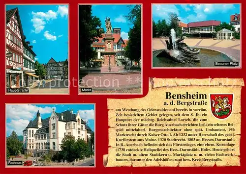 AK / Ansichtskarte Bensheim_Bergstrasse Hauptstrasse Markt Beauner Platz Rathaus Bensheim_Bergstrasse