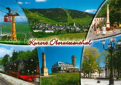 AK / Ansichtskarte Oberwiesenthal_Erzgebirge Seilbahn Panorama Postmeilensaeule Dampflok Laterne Oberwiesenthal Erzgebirge