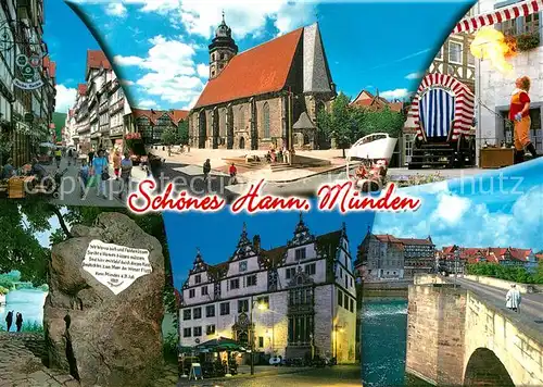 AK / Ansichtskarte Hann._Muenden Fussgaengerzone Kirche Zirkus Rathaus Felsen Hann. Muenden