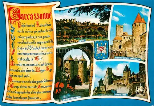 AK / Ansichtskarte Carcassonne La Cite Le Chateau Comtal et Tour Sarrazine Entree du Chateau Comtal  La Porte d Aude Carcassonne