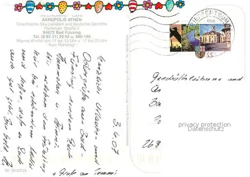 AK / Ansichtskarte Bad_Fuessing Restaurant Cafe Akropolis Athen Bad_Fuessing