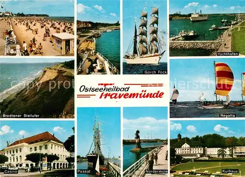 AK / Ansichtskarte Travemuende_Ostseebad Brodtener Steilufer Gorch Fock Yachthafen Casino Passat Kurhaus Travemuende_Ostseebad