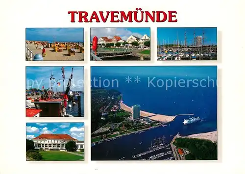 AK / Ansichtskarte Travemuende_Ostseebad Fliegeraufnahme Strand Hafen Kurhaus Travemuende_Ostseebad