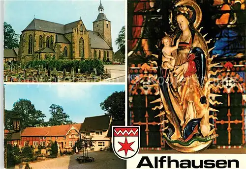 AK / Ansichtskarte Alfhausen Kirche Friedhof Heiligenfigur Ortsmotiv Alfhausen