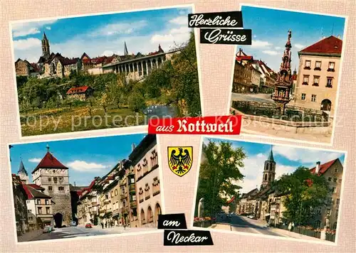 AK / Ansichtskarte Rottweil_Neckar Motive Innenstadt Brunnen Kirche Turm Torbogen Bruecke Rottweil Neckar