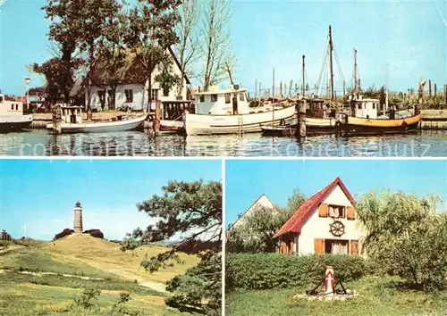 AK / Ansichtskarte Neuendorf_Hiddensee Hafen Fischkutter Kloster Leuchtturm Seemannshaeuschen Neuendorf Hiddensee