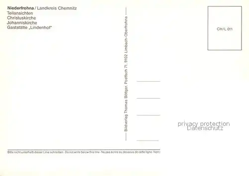 AK / Ansichtskarte Niederfrohna Christus Kirche Johanniskirche  Gaststaette Lindenhof Panorama Niederfrohna