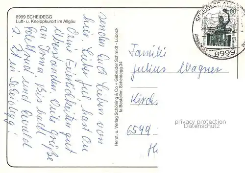 AK / Ansichtskarte Scheidegg_Allgaeu Wasserfaelle Kuehe Kirche Scheidegg Allgaeu