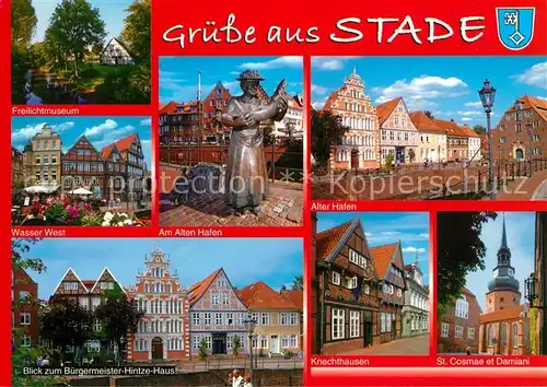 AK / Ansichtskarte Stade_Niederelbe Freilichtmuseum Alter Hafen Knekchthausen Wasser West Buergermeister Hintze Haus Stade Niederelbe