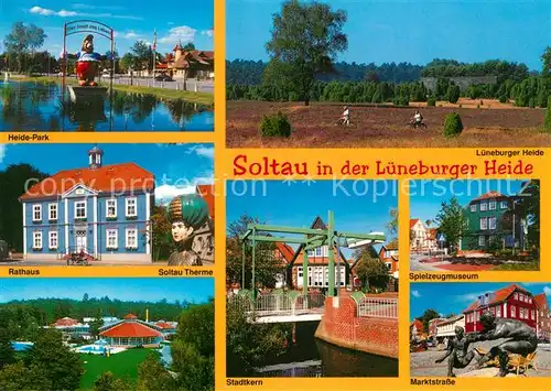 AK / Ansichtskarte Soltau Heide Marktstrasse Bruecke Therme Spielzeugmuseum Soltau