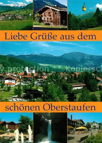 AK / Ansichtskarte Oberstaufen Fliegeraufnahme Wasserfall Seilbahn Brunnen Schrotkurort Oberstaufen