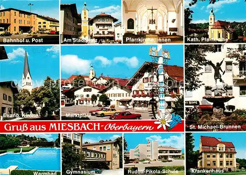 AK / Ansichtskarte Miesbach Post Stadtplatz Pfarrkirche Marktplatz Warmbad  Miesbach