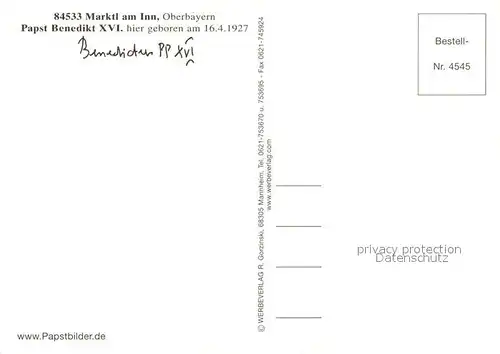 AK / Ansichtskarte Marktl_Inn Geburtshaus von Pabst Benedikt Fliegeraufnahme Marktl_Inn