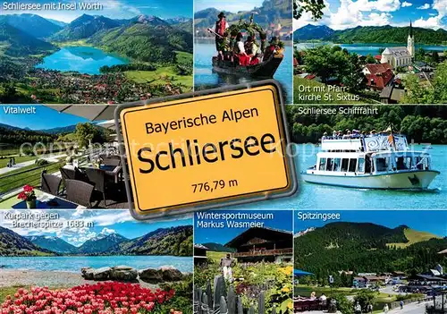 AK / Ansichtskarte Schliersee Fliegeraufnahme mit Insel Woerth Kurpark Spitzingsee Pfarrkirche  Schliersee