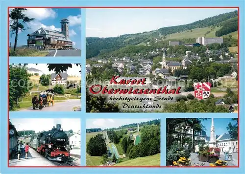 AK / Ansichtskarte Oberwiesenthal_Erzgebirge Dampflok Sprungschanze Oberwiesenthal Erzgebirge